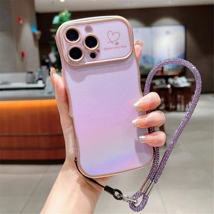 For iPhone 16 Pro Max Case with Strap TPU Phone Back Cover Dazzling Design Curly Shape Love Heart