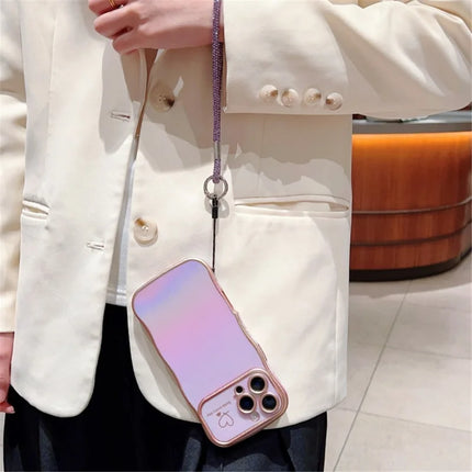 For iPhone 16 Pro Max Case with Strap TPU Phone Back Cover Dazzling Design Curly Shape Love Heart