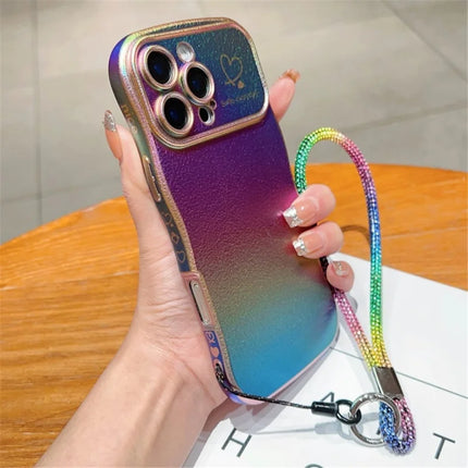 For iPhone 16 Pro Max Case with Strap TPU Phone Back Cover Dazzling Design Curly Shape Love Heart - Colorful