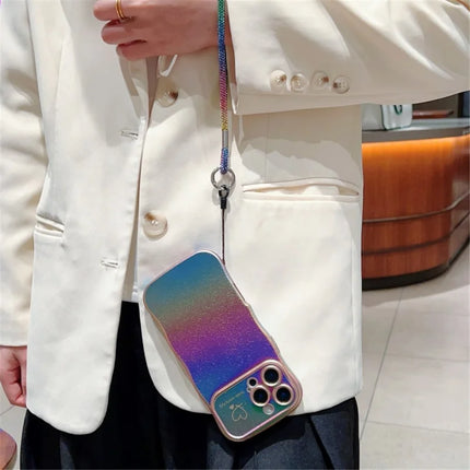 For iPhone 16 Pro Max Case with Strap TPU Phone Back Cover Dazzling Design Curly Shape Love Heart
