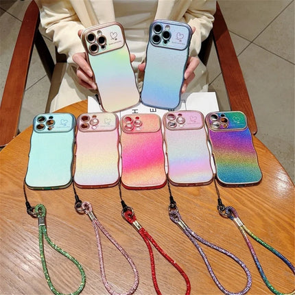 For iPhone 16 Pro Max Case with Strap TPU Phone Back Cover Dazzling Design Curly Shape Love Heart