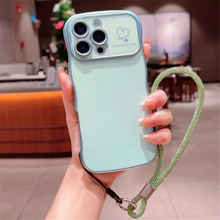 For iPhone 16 Pro Case with Strap TPU Phone Back Cover Dazzling Design Curly Shape Love Heart