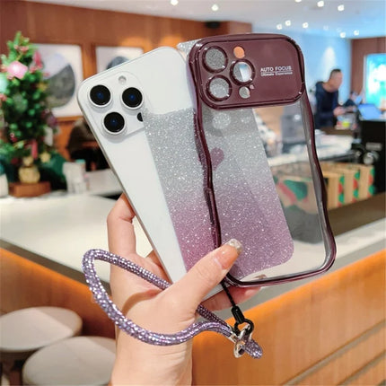 For iPhone 16 Pro Case with Strap Electroplating TPU Phone Cover Love Heart Gradient Glitter