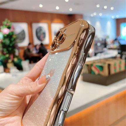For iPhone 16 Pro Case with Strap Electroplating TPU Phone Cover Love Heart Gradient Glitter