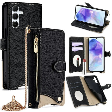 For Samsung Galaxy A36 5G Leather Case Wallet Stand Cover Irregular Tail Style with Chain Strap