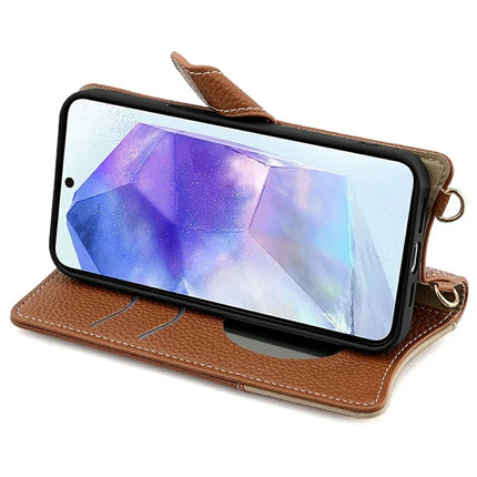 For Samsung Galaxy A36 5G Leather Case Wallet Stand Cover Irregular Tail Style with Chain Strap