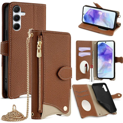 For Samsung Galaxy A36 5G Leather Case Wallet Stand Cover Irregular Tail Style with Chain Strap