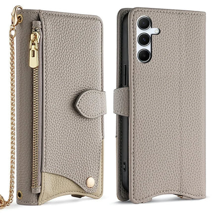 For Samsung Galaxy A36 5G Leather Case Wallet Stand Cover Irregular Tail Style with Chain Strap - Grey