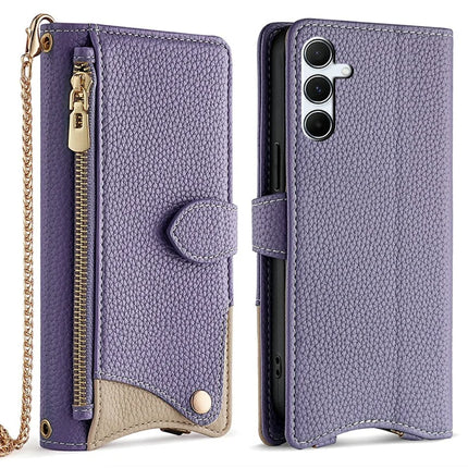 For Samsung Galaxy A36 5G Leather Case Wallet Stand Cover Irregular Tail Style with Chain Strap - Purple
