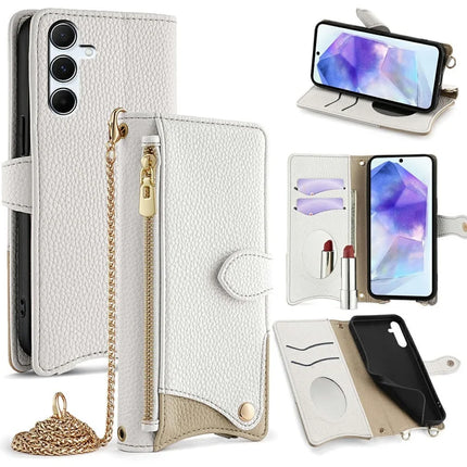 For Samsung Galaxy A36 5G Leather Case Wallet Stand Cover Irregular Tail Style with Chain Strap