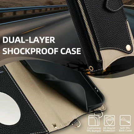 For Google Pixel 9a Leather Case Wallet Stand Cover Irregular Tail Style with Chain Strap