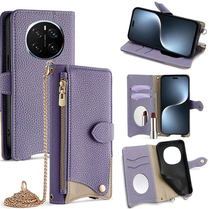 For Honor Magic7 Pro 5G Leather Case Wallet Stand Cover Irregular Tail Style with Chain Strap - Purple
