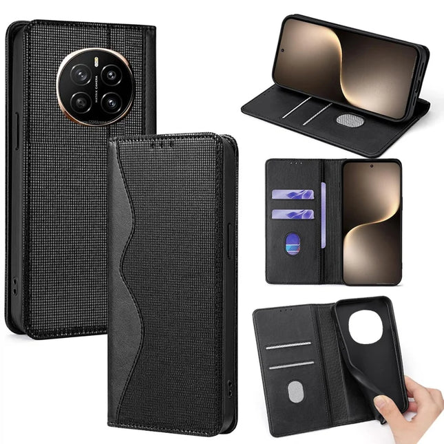 For Honor Magic7 5G Leather Case Wallet Stand Phone Cover with RFID Blocking - Black