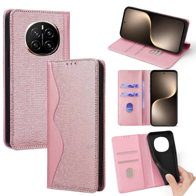 For Honor Magic7 5G Leather Case Wallet Stand Phone Cover with RFID Blocking - Rose Gold