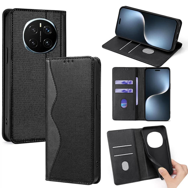 For Honor Magic7 Pro 5G Leather Case Wallet Stand Phone Cover with RFID Blocking - Black