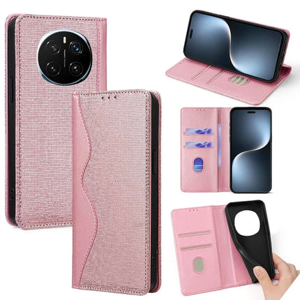 For Honor Magic7 Pro 5G Leather Case Wallet Stand Phone Cover with RFID Blocking - Rose Gold