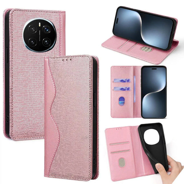For Honor Magic7 Pro 5G Leather Case Wallet Stand Phone Cover with RFID Blocking - Rose Gold
