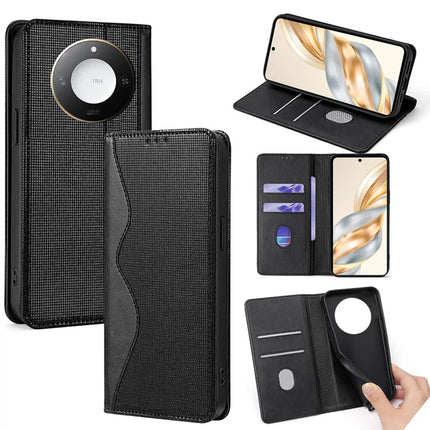 For Honor X60 5G Leather Case Wallet Stand Phone Cover with RFID Blocking - Black