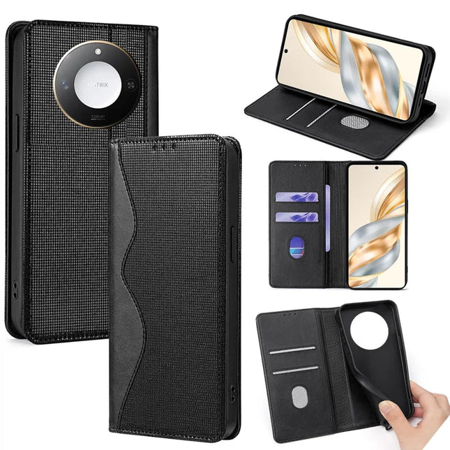 For Honor X60 5G Leather Case Wallet Stand Phone Cover with RFID Blocking - Black