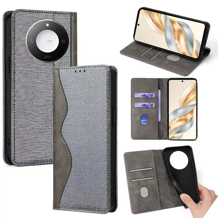 For Honor X60 5G Leather Case Wallet Stand Phone Cover with RFID Blocking - Grey