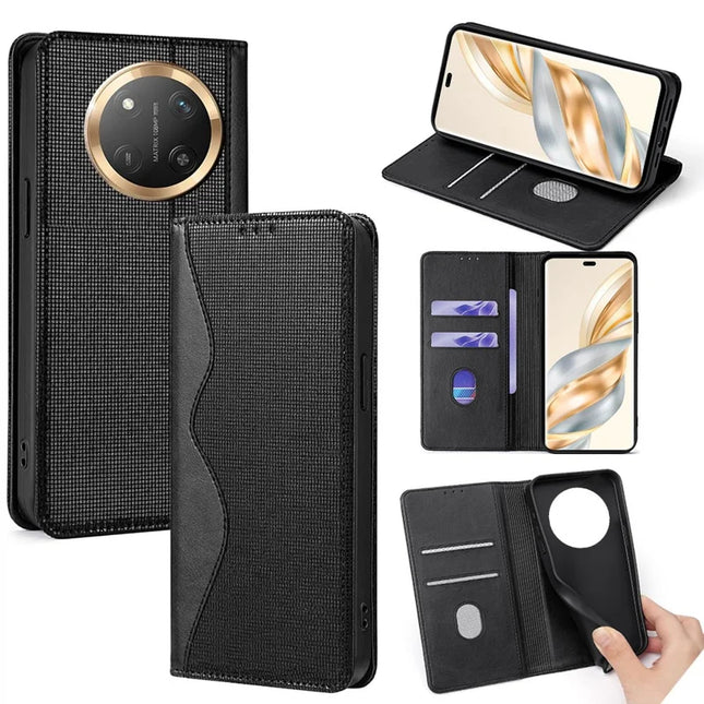 For Honor X60 Pro 5G Leather Case Wallet Stand Phone Cover with RFID Blocking - Black