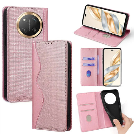 For Honor X60 Pro 5G Leather Case Wallet Stand Phone Cover with RFID Blocking - Rose Gold