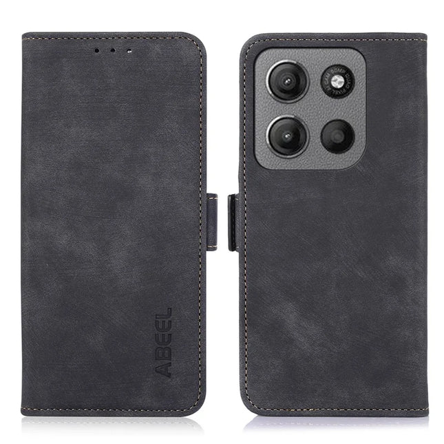 ABEEL For Motorola Moto G15 4G / G05 4G Wallet Phone Case Retro Leather Flip Cover with Stand - Black