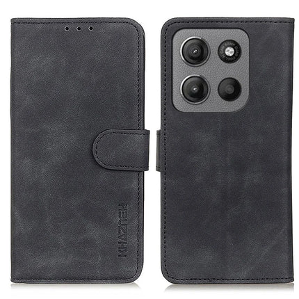 KHAZNEH For Motorola Moto G15 4G / G05 4G Case PU Leather Retro Texture Phone Cover - Black