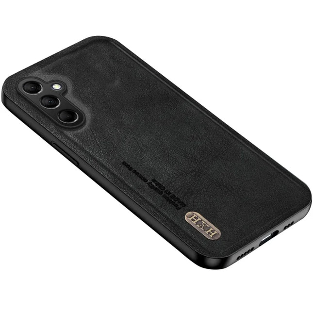 For Samsung Galaxy A36 5G Case Retro Texture Matte TPU + PU Leather Back Cover Support Magnetic Car Holder - Black