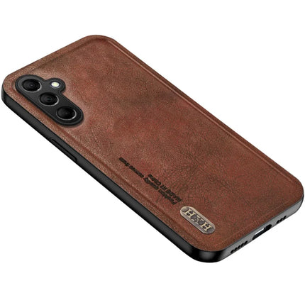 For Samsung Galaxy A36 5G Case Retro Texture Matte TPU + PU Leather Back Cover Support Magnetic Car Holder - Brown