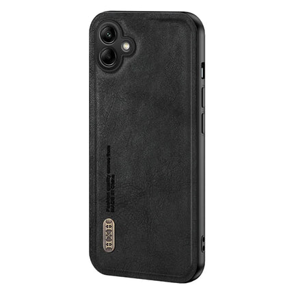 For Samsung Galaxy A06 Case Retro Texture Matte TPU + PU Leather Back Cover Support Magnetic Car Holder - Black