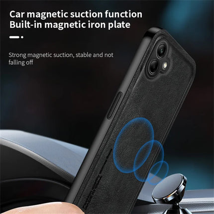 For Samsung Galaxy A06 Case Retro Texture Matte TPU + PU Leather Back Cover Support Magnetic Car Holder