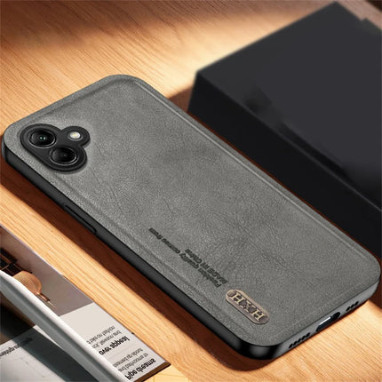 For Samsung Galaxy A06 Case Retro Texture Matte TPU + PU Leather Back Cover Support Magnetic Car Holder - Grey