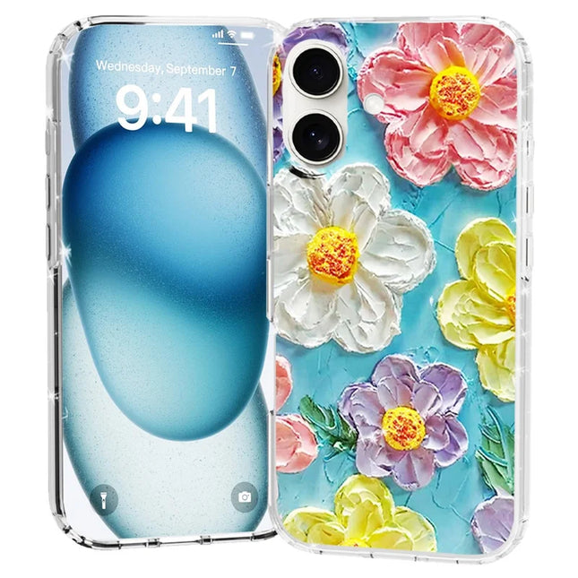 For iPhone 16 Plus Phone Case IMD Pattern Print PC TPU Mobile Cover - Colorful Flower
