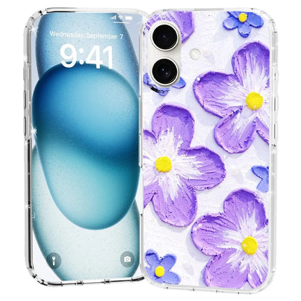 For iPhone 16 Plus Phone Case IMD Pattern Print PC TPU Mobile Cover - Purple Flower