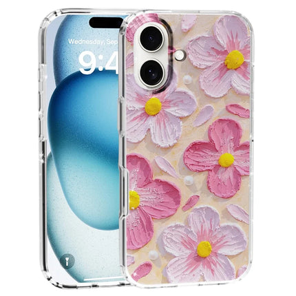 For iPhone 16 Plus Phone Case IMD Pattern Print PC TPU Mobile Cover - Pink Flower