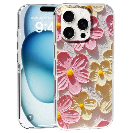 For iPhone 16 Pro Phone Case IMD Pattern Print PC TPU Mobile Cover - Pink White Flower