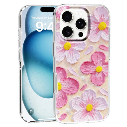 For iPhone 16 Pro Phone Case IMD Pattern Print PC TPU Mobile Cover - Pink Flower