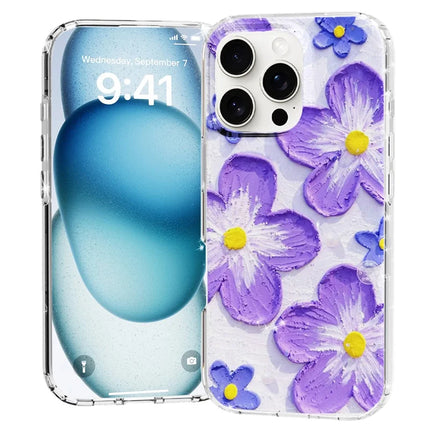 For iPhone 16 Pro Phone Case IMD Pattern Print PC TPU Mobile Cover - Purple Flower