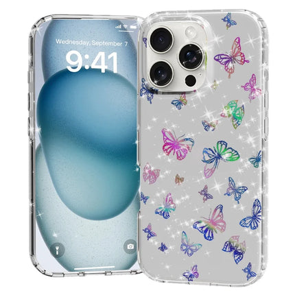 For iPhone 16 Pro Phone Case IMD Pattern Print PC TPU Mobile Cover - Laser Butterfly