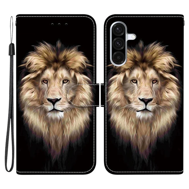 For Samsung Galaxy A26 5G Case Pattern Printing Anti-Drop Leather Flip Wallet Phone Cover with Lanyard - Lion Head