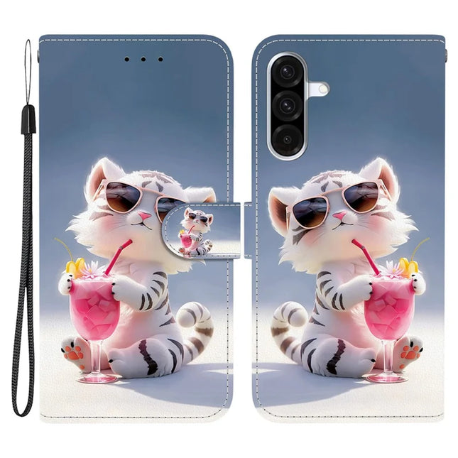 For Samsung Galaxy A26 5G Case Pattern Printing Anti-Drop Leather Flip Wallet Phone Cover with Lanyard - Cartoon Tiger