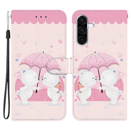 For Samsung Galaxy A26 5G Case Pattern Printing Anti-Drop Leather Flip Wallet Phone Cover with Lanyard - Cartoon Couple Bear