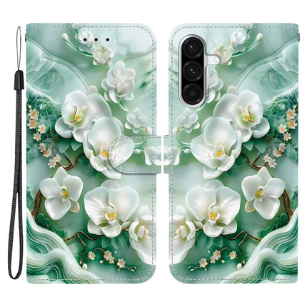 For Samsung Galaxy A26 5G Case Pattern Printing Anti-Drop Leather Flip Wallet Phone Cover with Lanyard - Jade Flower
