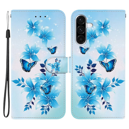 For Samsung Galaxy A26 5G Case Pattern Printing Anti-Drop Leather Flip Wallet Phone Cover with Lanyard - Blue Butterfly