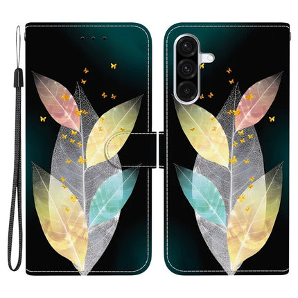 For Samsung Galaxy A26 5G Case Pattern Printing Anti-Drop Leather Flip Wallet Phone Cover with Lanyard - Colored Leaves