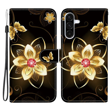 For Samsung Galaxy A26 5G Case Pattern Printing Anti-Drop Leather Flip Wallet Phone Cover with Lanyard - Golden Flower