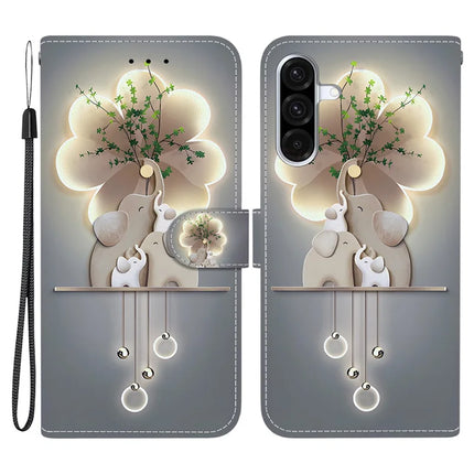 For Samsung Galaxy A26 5G Case Pattern Printing Anti-Drop Leather Flip Wallet Phone Cover with Lanyard - Three Elephants