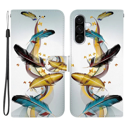 For Samsung Galaxy A26 5G Case Pattern Printing Anti-Drop Leather Flip Wallet Phone Cover with Lanyard - Golden Butterfly Feather