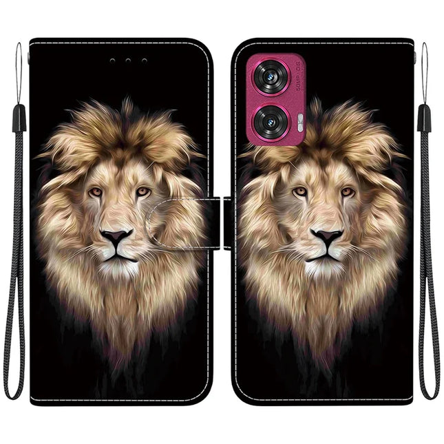 For Motorola Edge 50 Fusion 5G Case Pattern Printing Anti-Drop Leather Flip Wallet Phone Cover with Lanyard - Lion Head